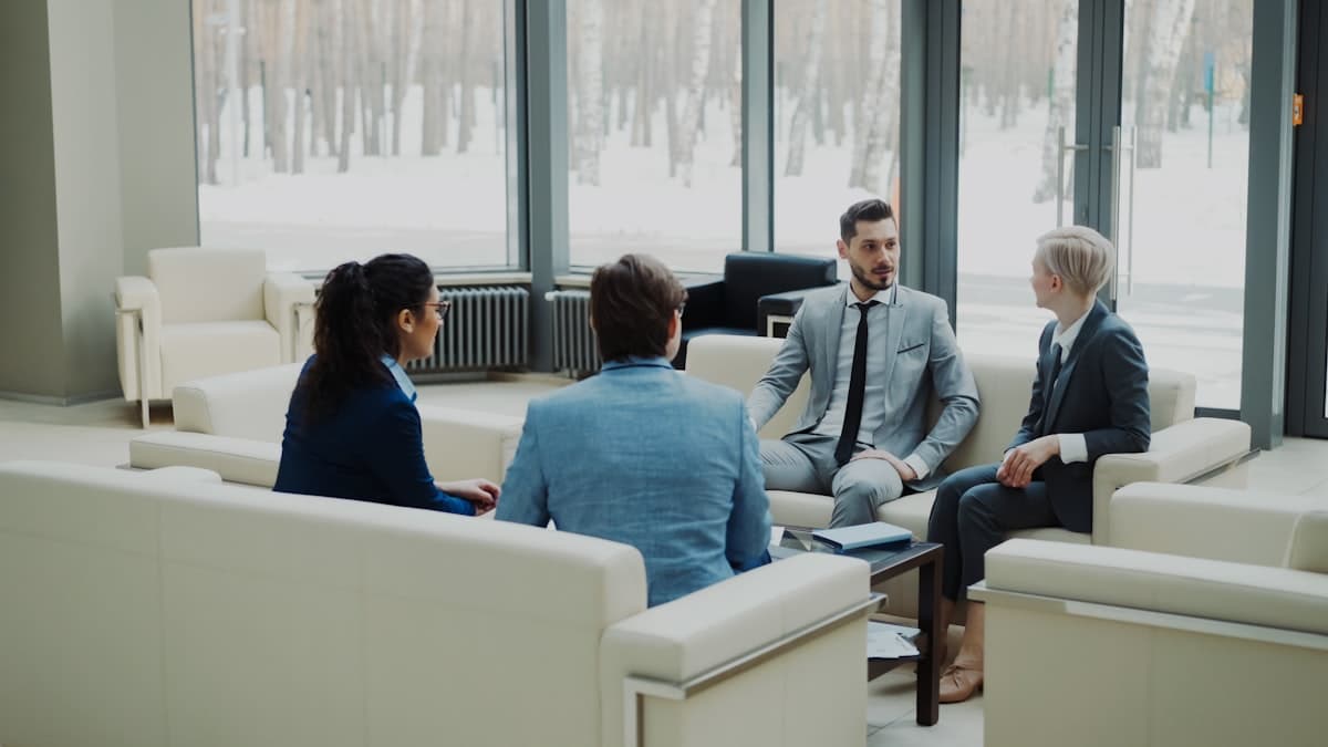 Professional team collaborating in a modern office